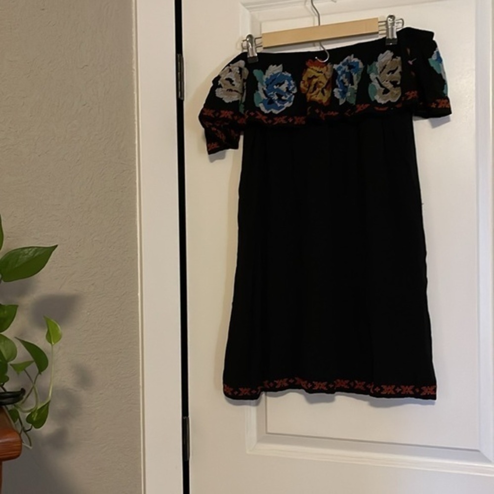 Panhandle Floral Embroidered off the shoulder Mini dress